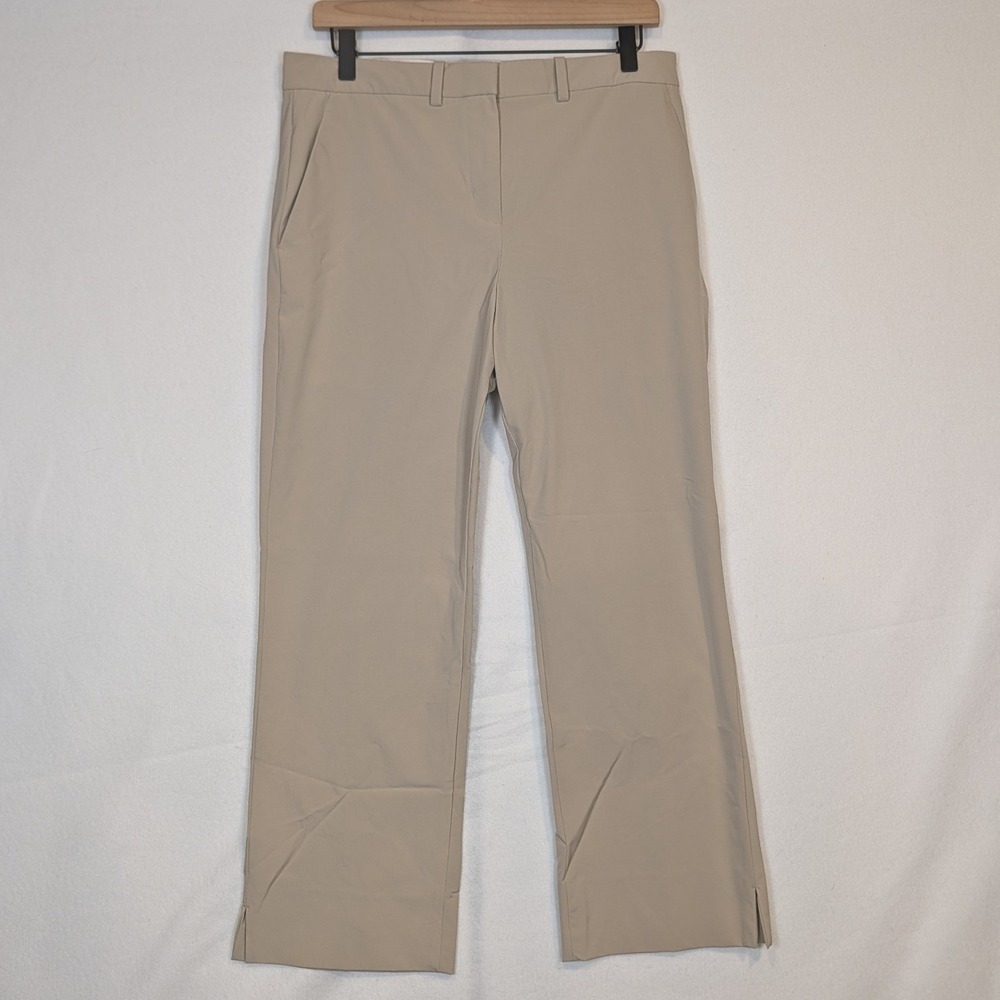 Tory Burch Womens Size 6 Khaki Tan Stretch Tech Trousers Straight Leg Pants Slit